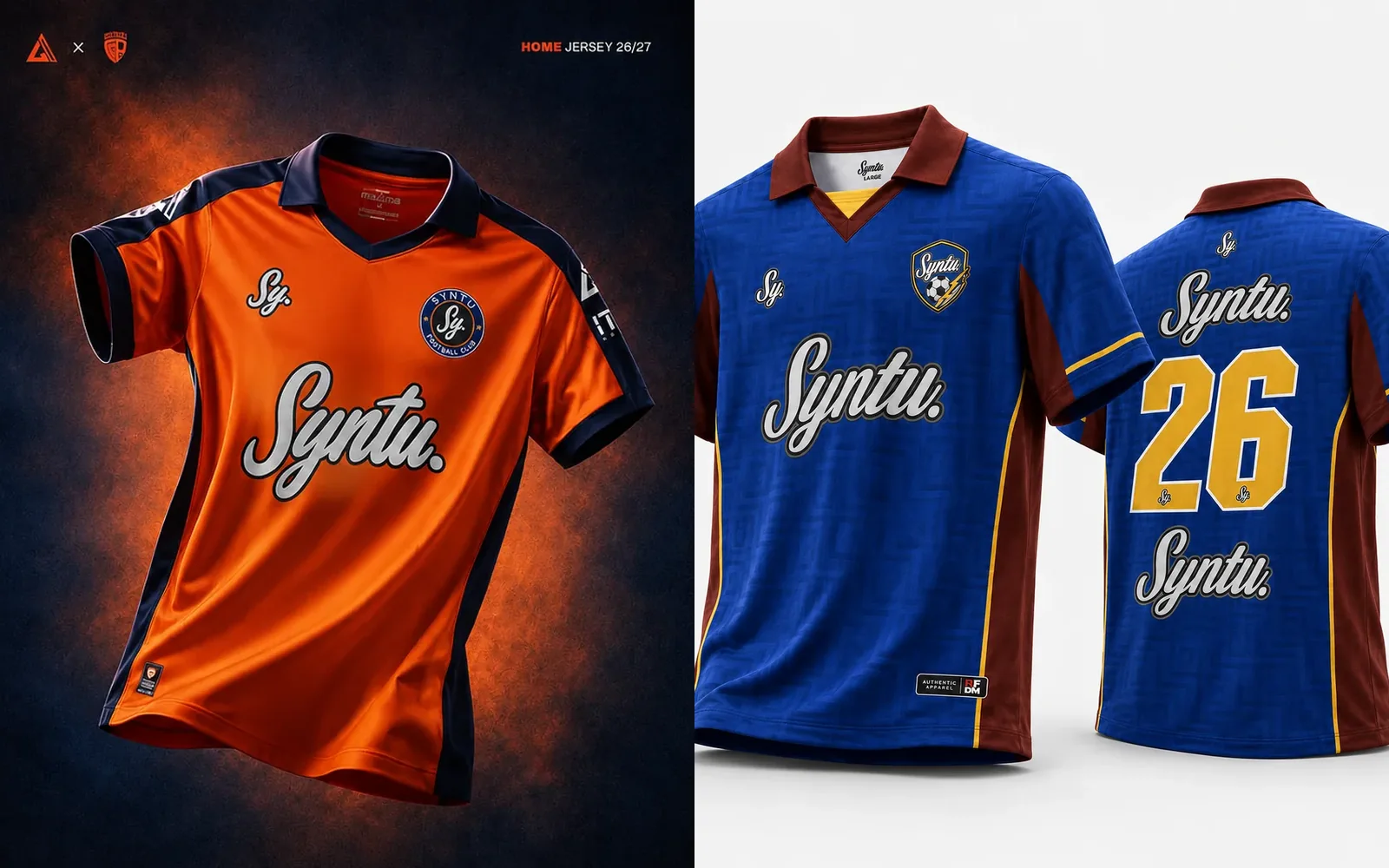 Two distinct Syntu custom team-kit designs